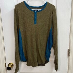 BDG green cotton speckled knit stretch Henley long sleeve soft sweater large